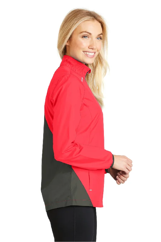 Port Authority Womens Zephyr Reflective Hit Wind & Water Resistant Full Zip Jacket - Hot Coral Pink/Steel Grey - Closeout