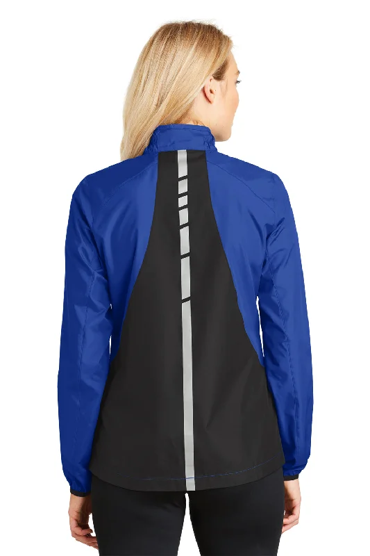 Port Authority Womens Zephyr Reflective Hit Wind & Water Resistant Full Zip Jacket - True Royal Blue/Deep Black - Closeout