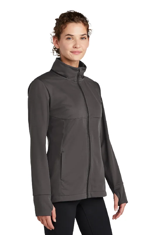 Sport-Tek Womens Wind & Water Resistant Full Zip Soft Shell Hooded Jacket - Graphite Grey