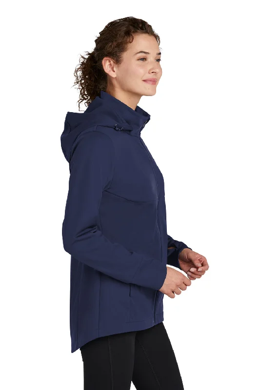 Sport-Tek Womens Wind & Water Resistant Full Zip Soft Shell Hooded Jacket - True Navy Blue