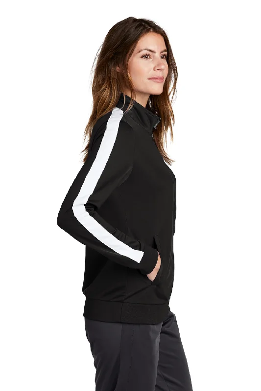 Sport-Tek Womens Full Zip Track Jacket - Black/White