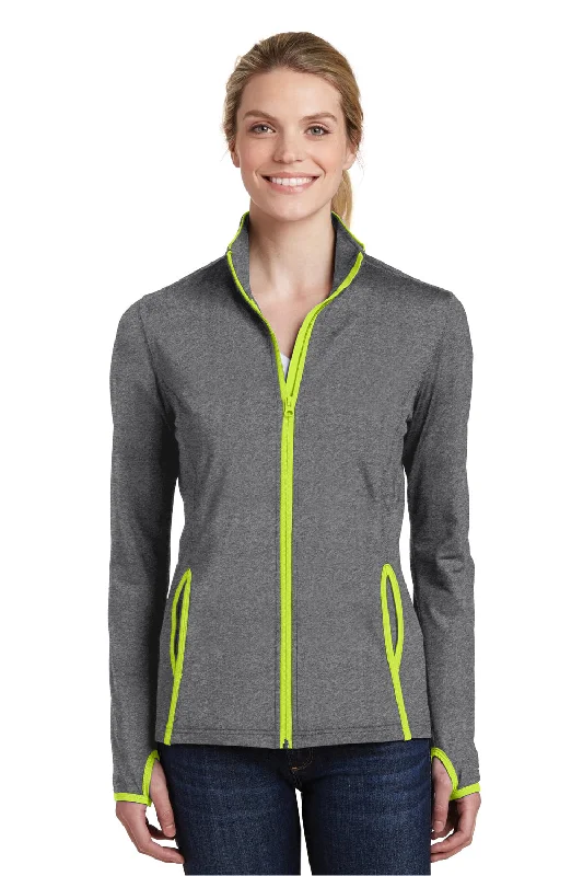 Sport-Tek Womens Sport-Wick Moisture Wicking Full Zip Jacket - Heather Charcoal Grey/Charge Green