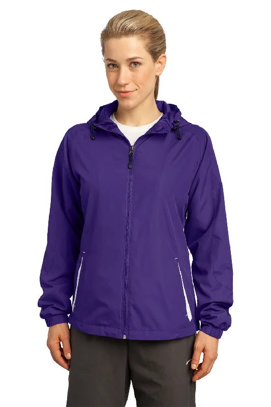 Sport-Tek Womens Water Resistant Full Zip Hooded Jacket - Purple/White