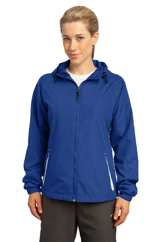 Sport-Tek Womens Water Resistant Full Zip Hooded Jacket - True Royal Blue/White