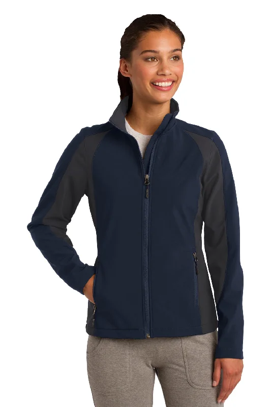 Sport-Tek Womens Water Resistant Full Zip Jacket - True Navy Blue/Iron Grey - Closeout