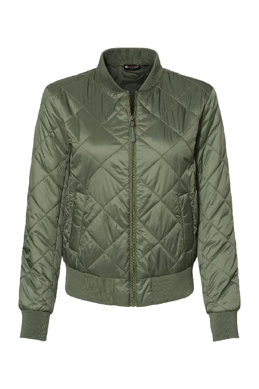 Weatherproof Womens HeatLast Quilted Packable Wind & Water Resistant Full Zip Bomber Jacket - Olive Grey - NEW