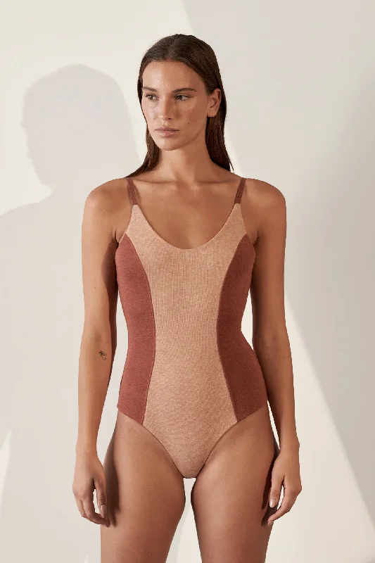 Contoured Bodysuit Organic Cotton Rib / Nude & Rust