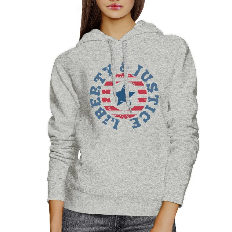 Liberty & Justice Unisex Graphic Hoodie Gift Grey Crewneck Pullover