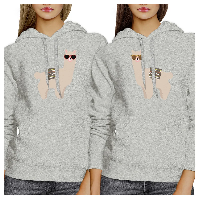 Llamas With Sunglasses BFF Matching Grey Hoodies