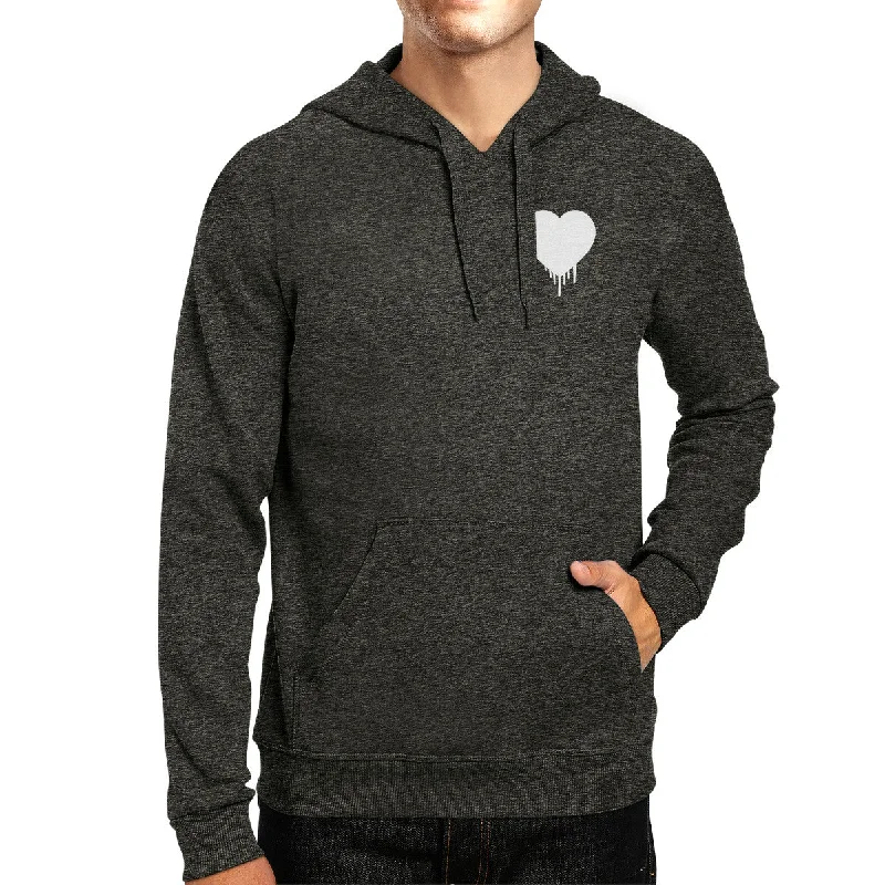 Melting Heart Unisex Grey Hoodie Heart Design Pocket Size Graphic