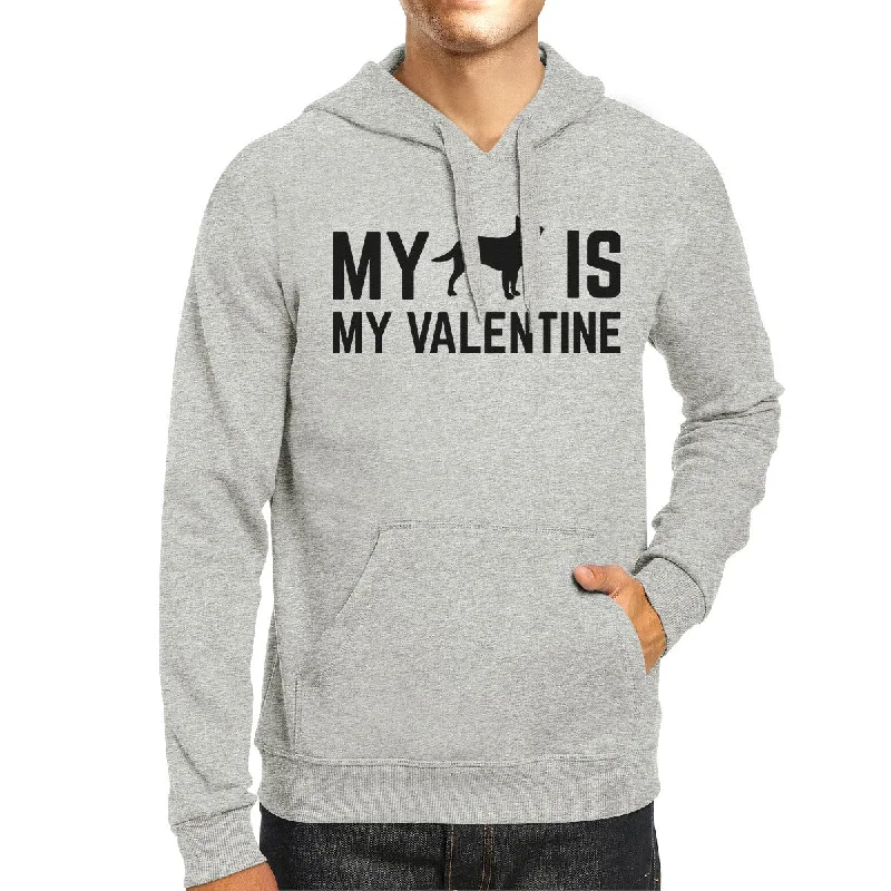 My Dog My Valentine Unisex Grey Hoodie Valentine's Gift Dog Lovers