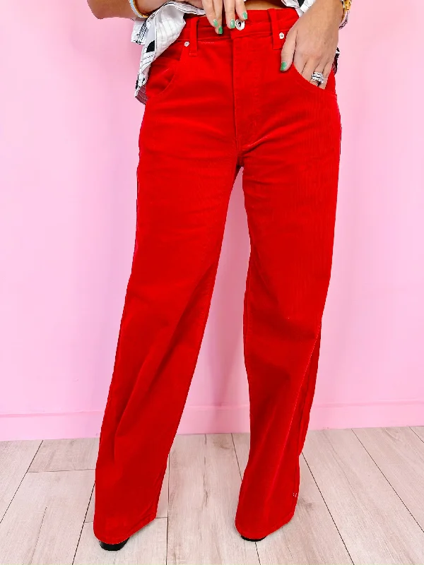 CACEY CORDUROY WIDE LEG JEAN - RED