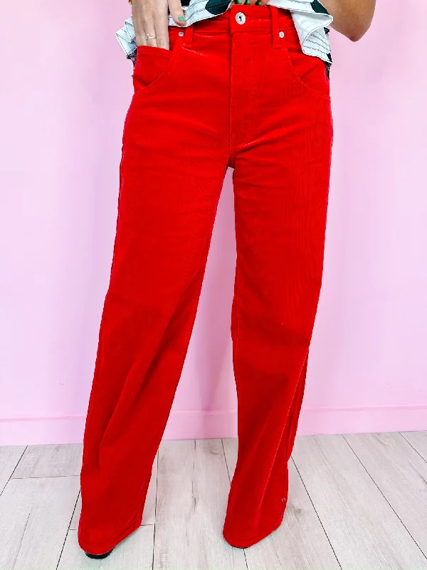 CACEY CORDUROY WIDE LEG JEAN - RED