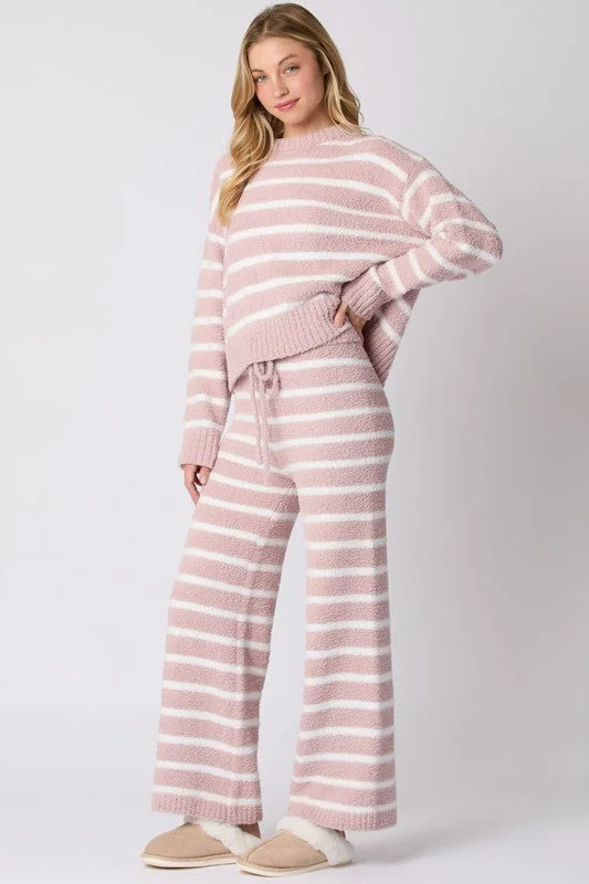 Waitlist 11/5 ♥ Dana Long Sleeve Striped Sweater Top And Pants Set Pink