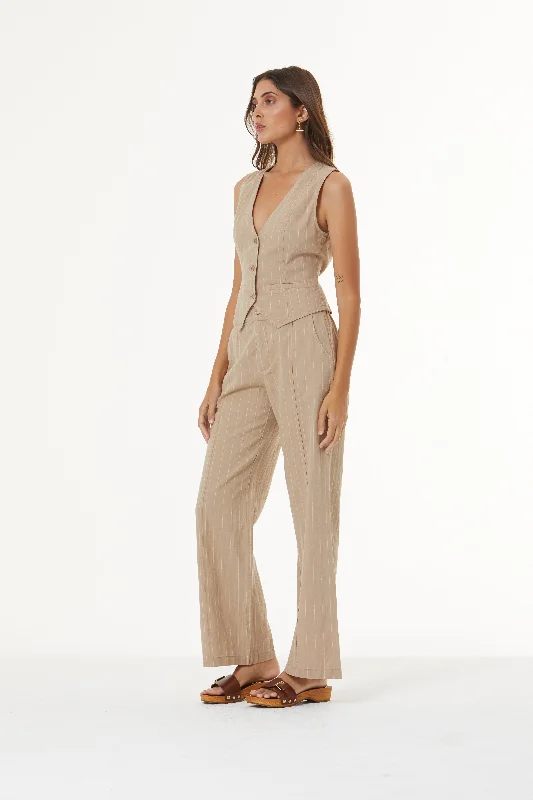 Easton Linen Pant - Tan Pin Stripe