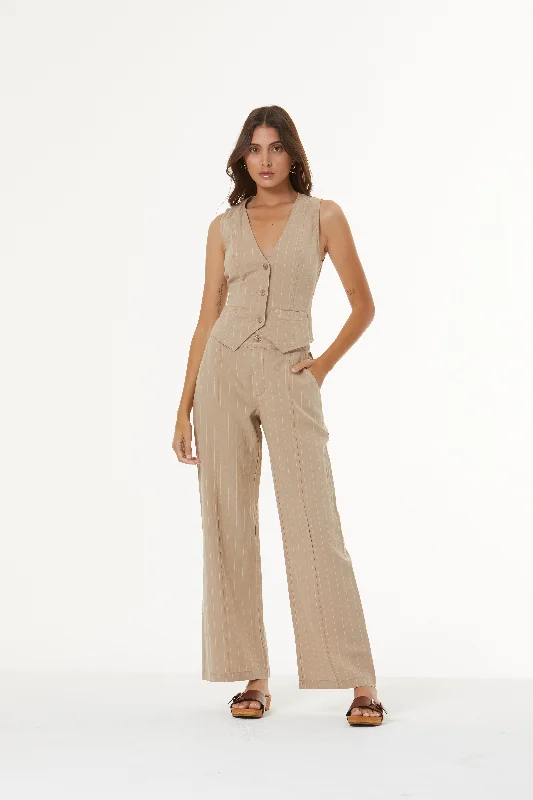 Easton Linen Pant - Tan Pin Stripe