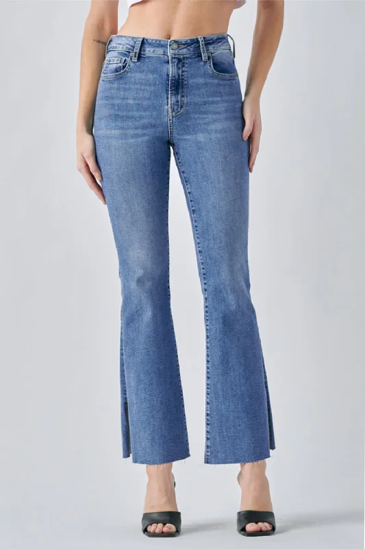 Happi Medium Wash Side Slit Flare Denim