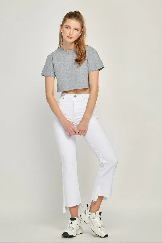 Happi White Cropped Flare Denim