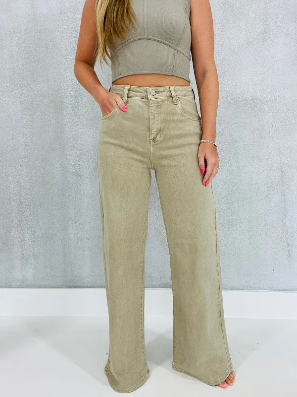 Play With Fire Wide Leg Jeans - Khaki