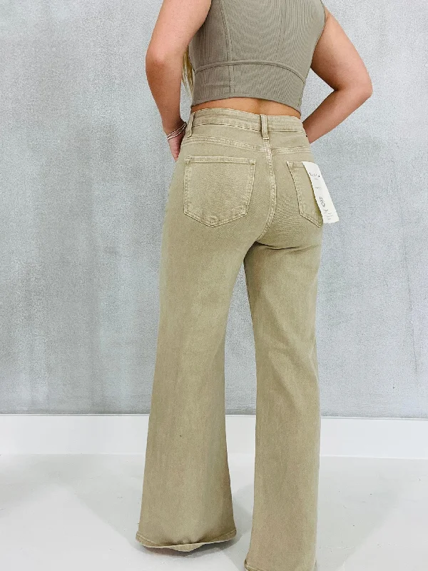 Play With Fire Wide Leg Jeans - Khaki