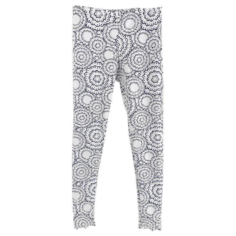 White Doily Jacquard Knit Leggings