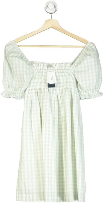 Abercrombie & Fitch Green Gingham Puff-sleeve Mini A-line Dress UK XXS Trendy Tulle Mini Dress