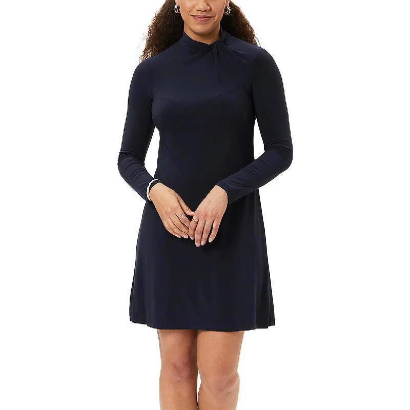 Womens Fit & Flare Mini Wear To Work Dress Chic Pleated Mini Dress