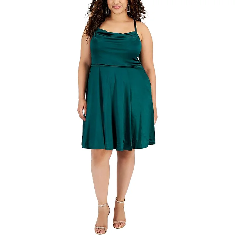 Plus Womens Mini Cowl Neck Fit & Flare Dress Trendy Bodycon Mini Dress