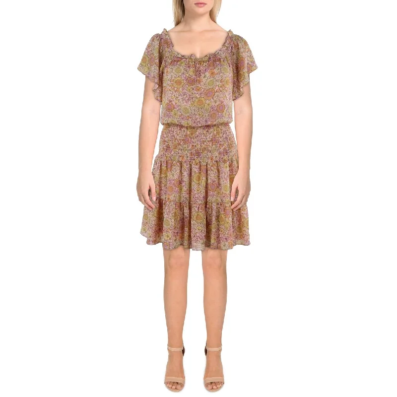 Womens Mini Smocked Fit & Flare Dress Elegant Lace Mini Dress