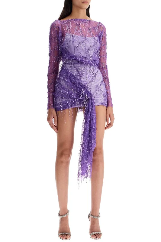 Christopher Esber Mini Lace Dress With Sequins Fashionable A-Line Mini Dress