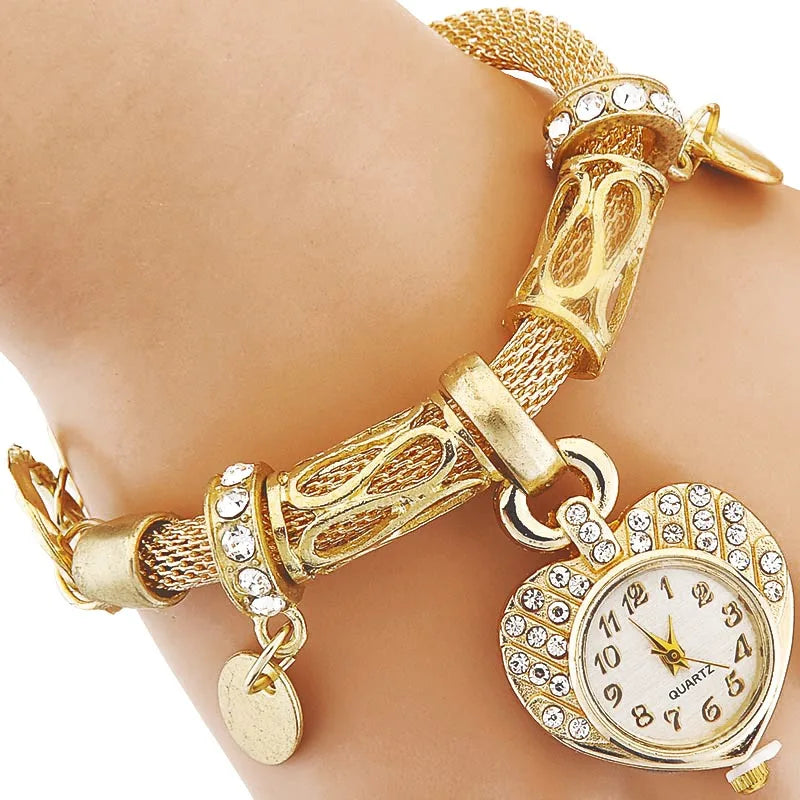 Casual Dress Watches Women Love Fashion Quartz Watch Ladies Bracelet Watch Heart Wristwatch Lady Clock Relogio Feminino Stylish Floral Print Mini Dress