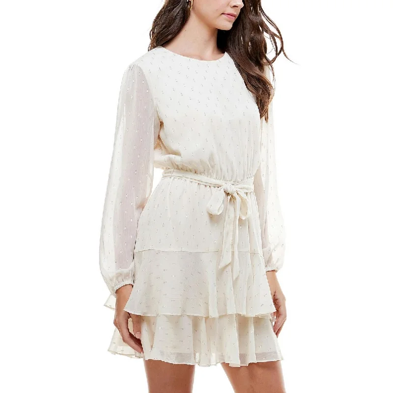 City Studio Womens Juniors Tiered Mini Fit & Flare Dress Trendy Cut-Out Mini Dress