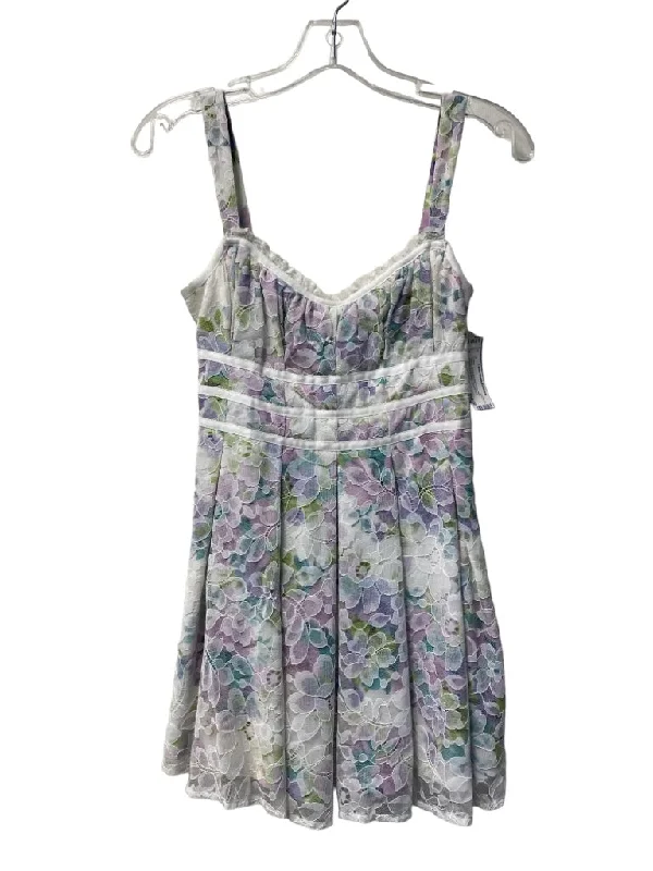 For Love & Lemons Size XS Purple, Green & white Nylon Mini Pleated Dress Cozy Wraparound Mini Dress