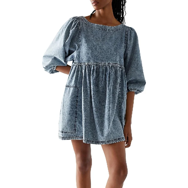 Free People Womens Mini Puff Sleeve Babydoll Dress Stylish Summer Mini Dress