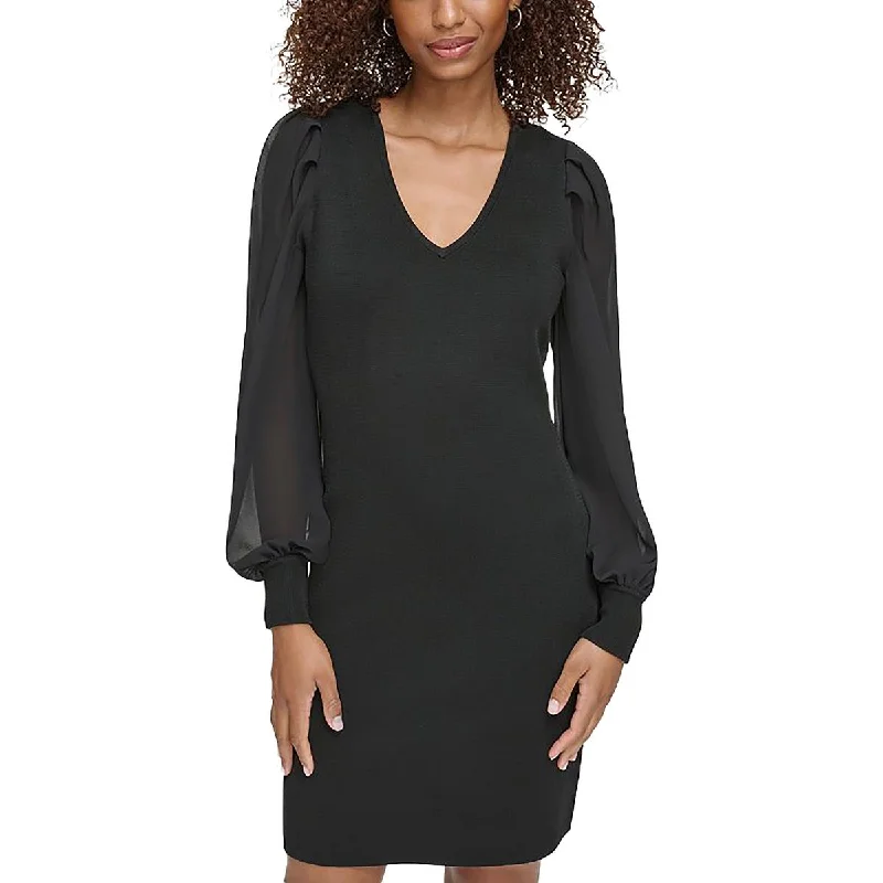 Karl Lagerfeld Womens V Neck Mini Sheath Dress Classic Solid Mini Dress