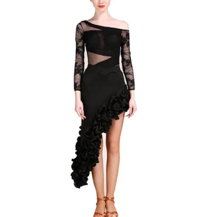 Asymmetric Mini Latin Dress Trendy Button-Detail Mini Dress