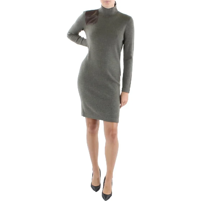 Lauren Ralph Lauren Womens Wool Mini Mockneck Sweaterdress Trendy Tie-Dye Mini Dress