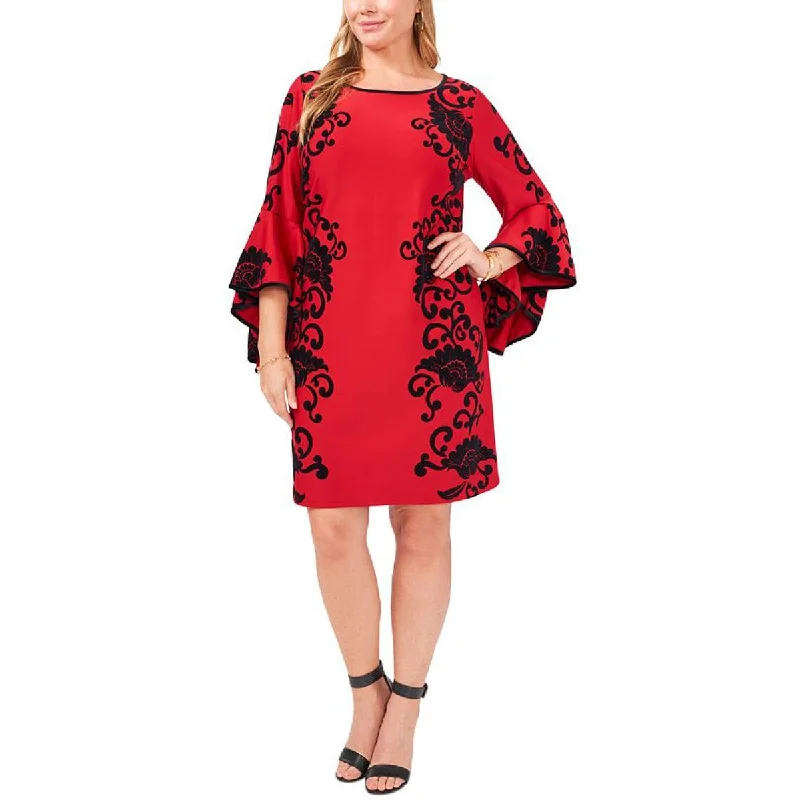 MSK Women Womens Plus Velvet Trim Mini Sheath Dress Casual Mini Dress with Pockets