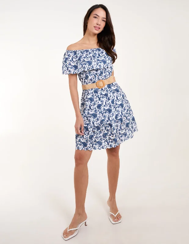 Bardot Broderie Mini Belted Dress Trendy Crossover Mini Dress