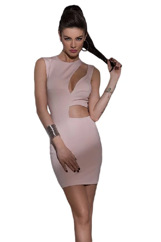 Pink Asymmetric Cutout Sexy Mini Club Dress Cozy Cotton Mini Dress