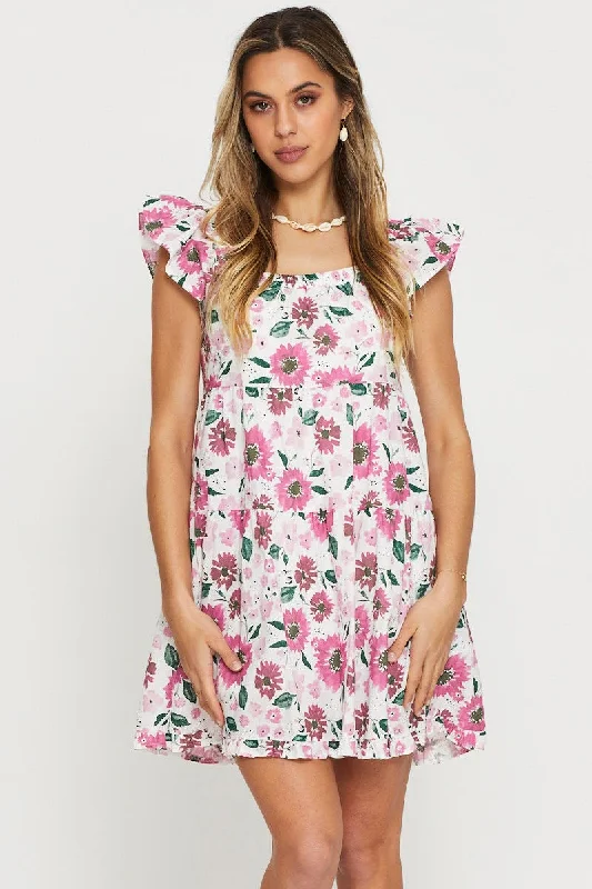 Print A Line Dress Mini Fashionable Mini Dress with Frills