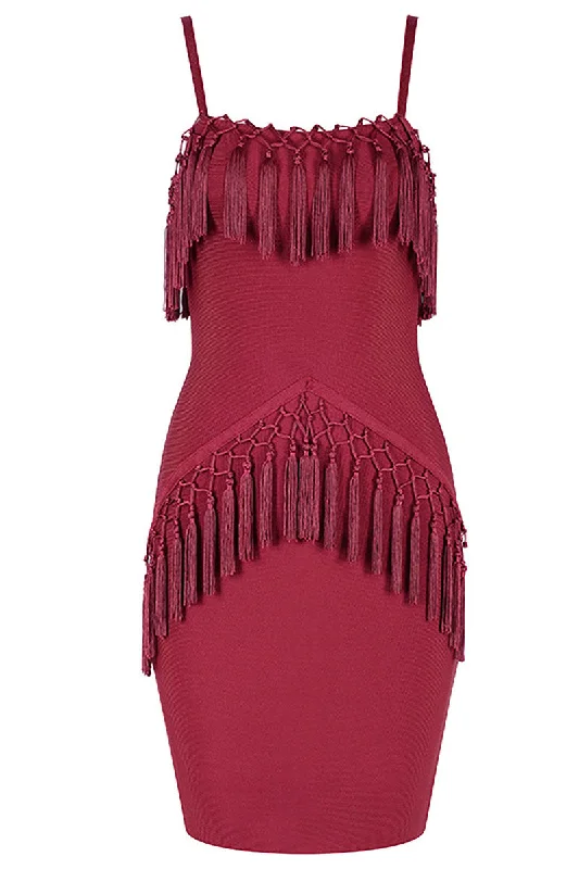 Sexy Tassel  Spaghetti Strap Mini Bandage Dress Cozy Wraparound Mini Dress