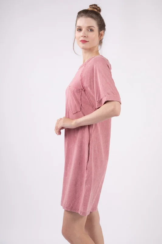 VERY J Washed Round Neck Mini Tee Dress Stylish Spaghetti Strap Mini Dress