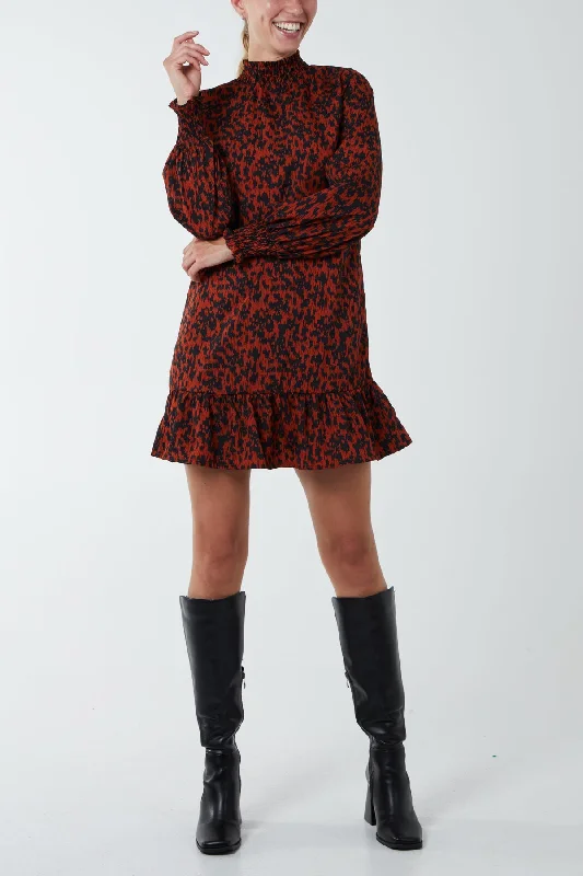 Abstract Print High Neck Mini Smock Dress Chic Sleeveless Mini Dress
