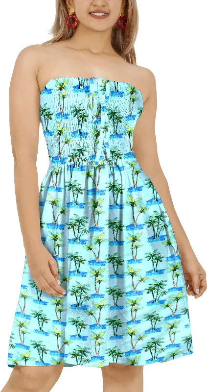 Allover Mini Palm Tree Printed Short Tube Dress For Women Elegant Silk Mini Dress