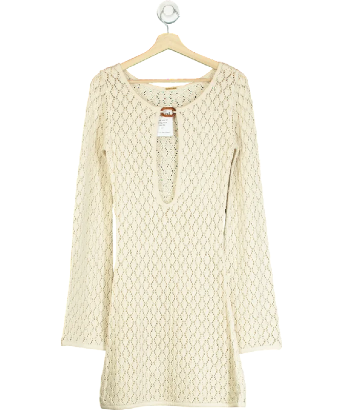Away That Day Beige Bimini Crochet Dress UK XS/S Elegant Floral-Print Mini Dress