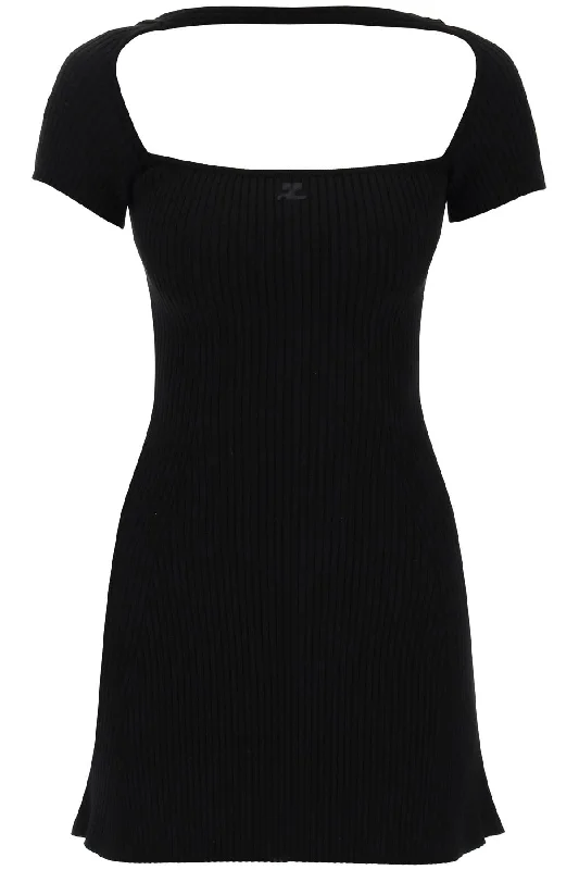Courreges Women's "Hyperbole Mini Ribbed Jersey Dress With Comfortable Polka Dot Mini Dress