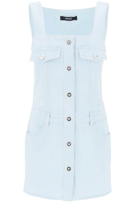 Versace Women's "Medusa Mini Denim Dress Stylish Spaghetti Strap Mini Dress