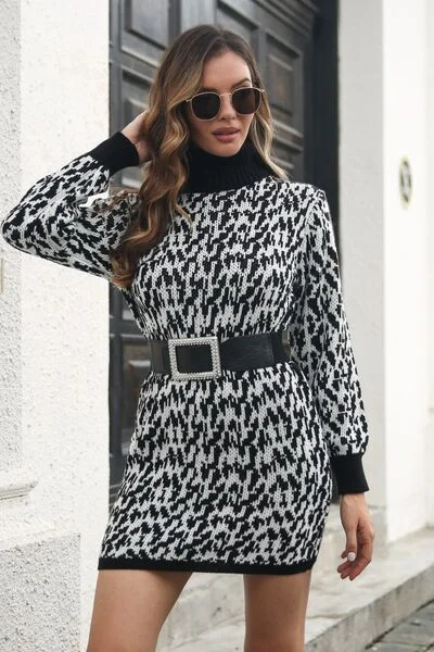 Heathered Turtleneck Mini Sweater  Dress Classic Floral Mini Dress