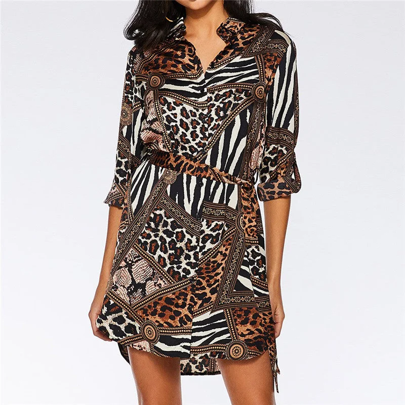 Leopard Dress Women Sexy Mini Party Comfortable Shift Mini Dress